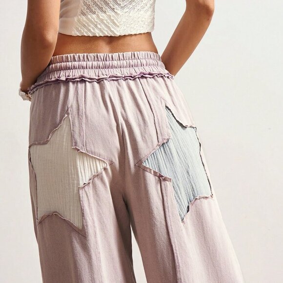 Dusty Purple Casual Women's Boho Country Style Knit Patchwork Star Pattern Loose - Picture 4 of 7